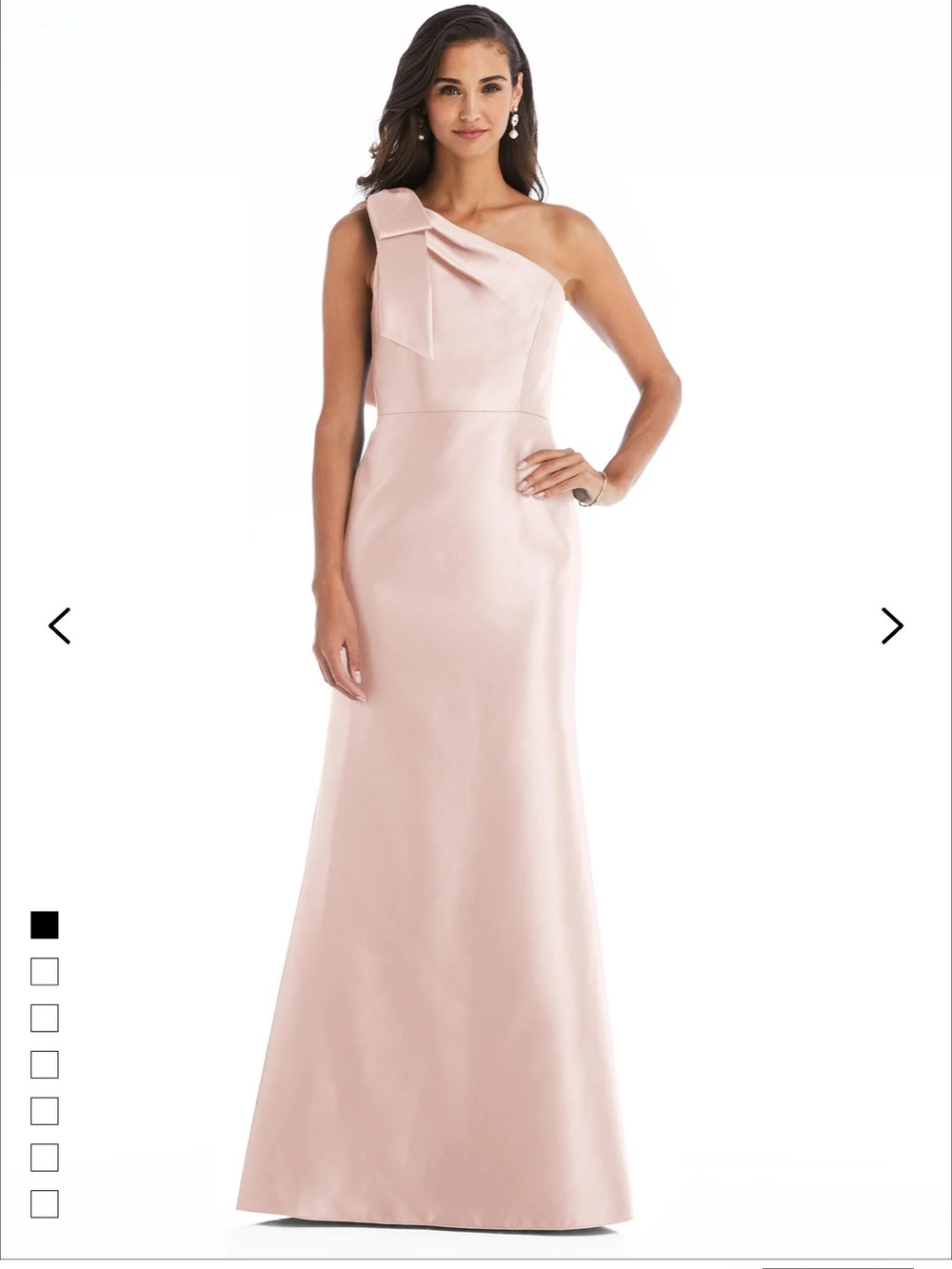 Dessy Group D794 Blush Bow One-Shoulder Satin Trumpet Gown - Size 2R